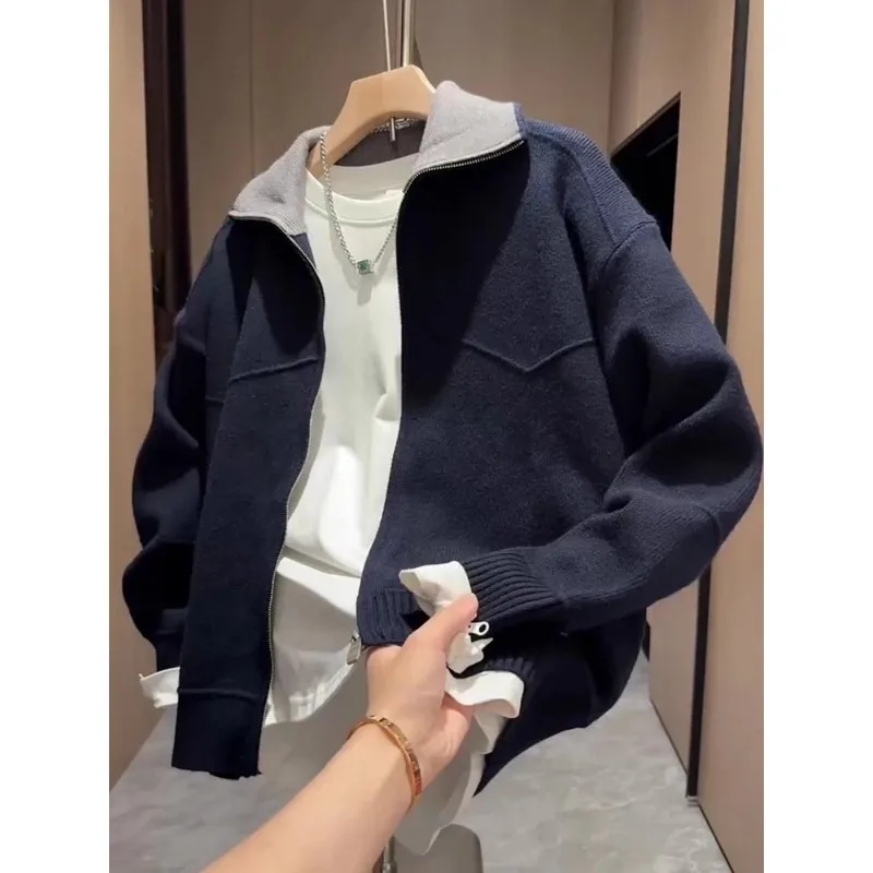 

Autumn Winter New Casual Cardigan Youth Loose Sweater Handsome Lapel