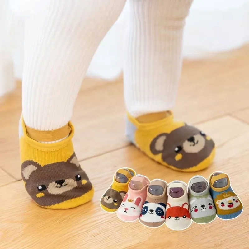 1 Pair Cartoon Newborm First Walker Cute Animal Panda Bear Non-slip Floor Sock for Toddler Spring Autumn Infant Baby Sock