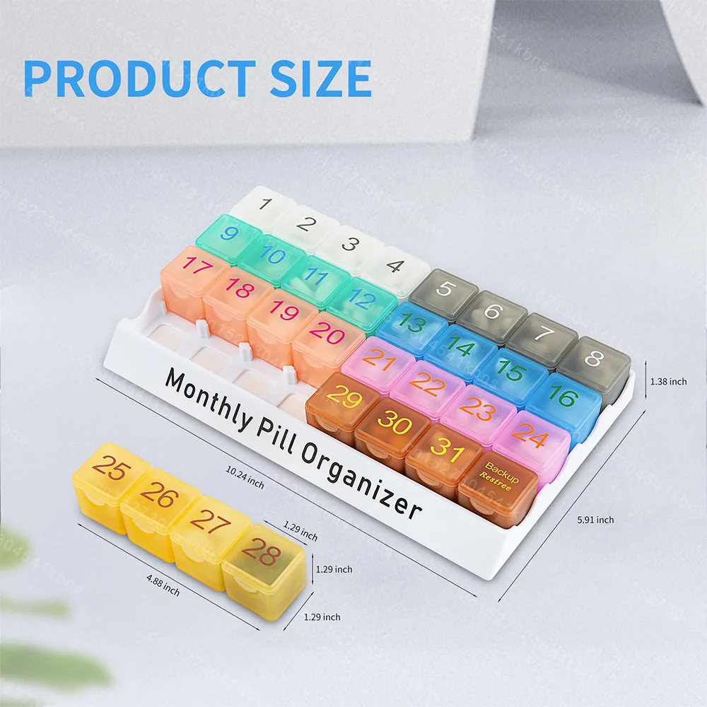 Monthly Pill Cases Travel Medicine Storage Container Moisture Proof Drug Dispenser 31 Days 32 Slots Pill Box Portable Organizer