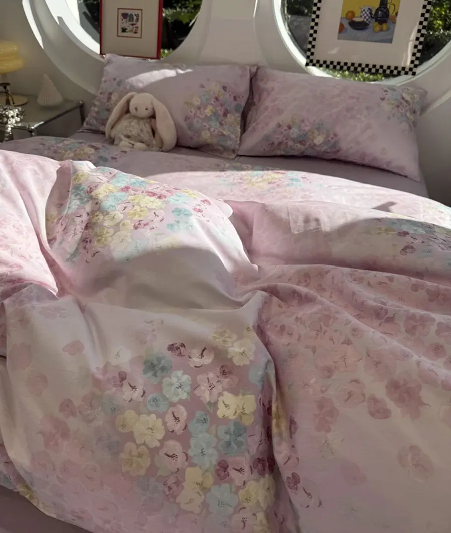 

Sweet romantic purple flower bedding set 1.2 1.5 1.8 2.0,twin full queen king cotton home textile sheet pillowcase quilt cover