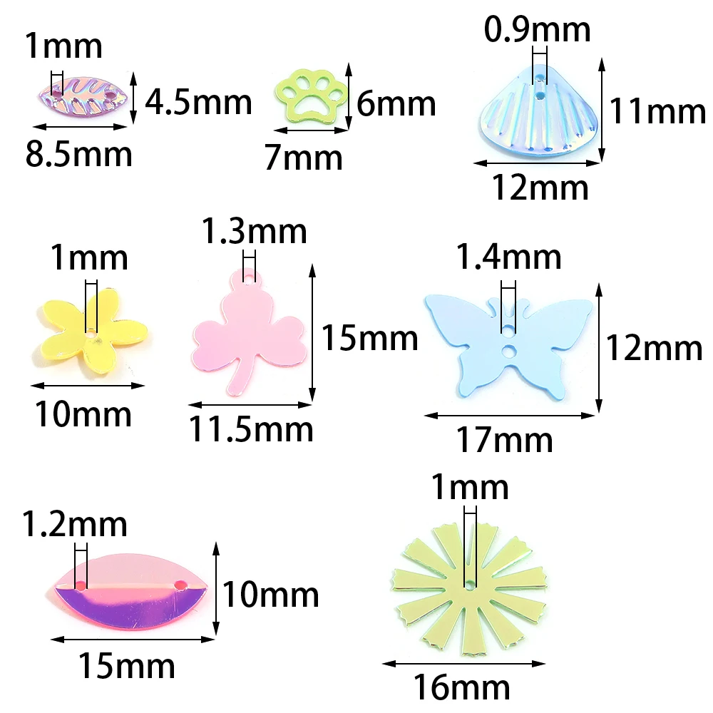 20g Bunte Glänzende Pailletten Blumen Schmetterling Muschel Flache PVC-Pailletten für DIY-Bastelarbeiten Schmuck Dekoration Kleidung Nähzubehör – Detail 1