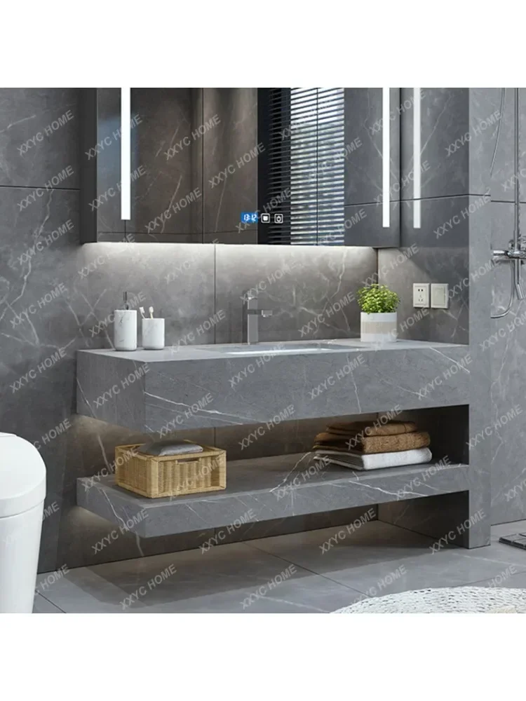 Drop-in Sink Integrated Hand Washing and Face Washing Double Basin Wall-Mounted Bathroom Cabinet Smart Mirror Cabinet