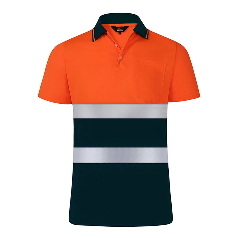 Laranja Oi Viz Alta Visibilidade Reflexivo Polo Shirt com Bolsos, Quick Dry Vestuário Segurança, Trabalho Noturno T-Shirt