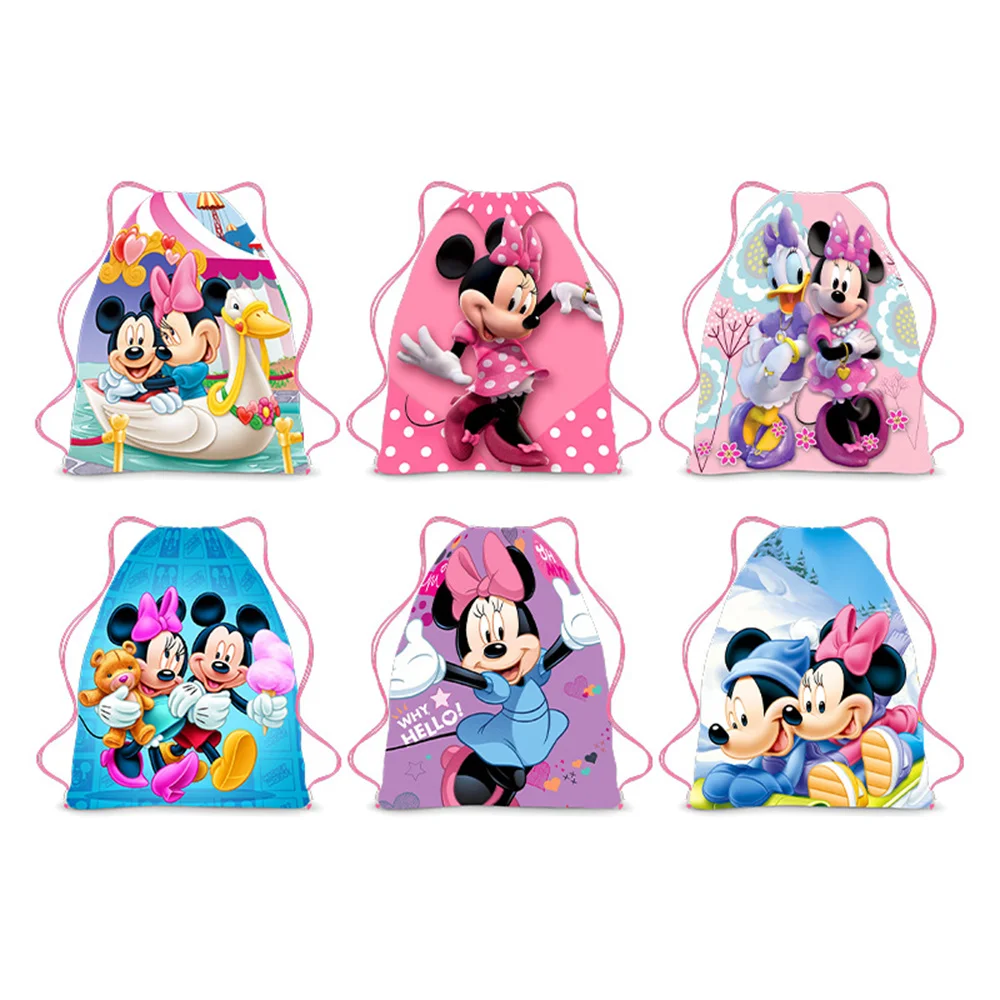 Disney-mochila de Mickey Mouse para niños y niñas, bolsa de almacenamiento portátil de dibujos animados de Minnie, bolsa con cordón, bolsa Kawaii