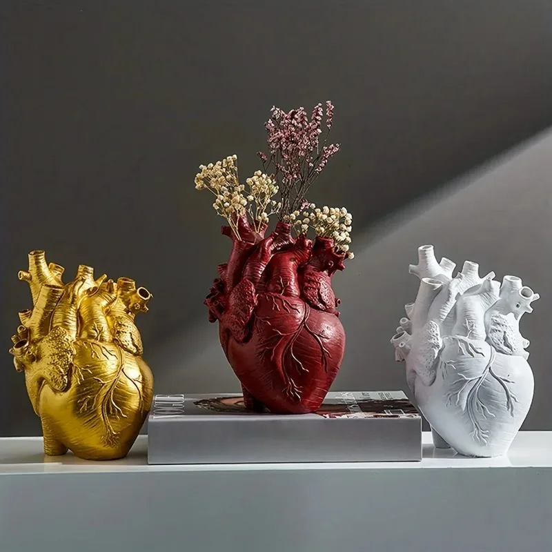 Heart Vase Vases For Flowers Creative Heart-Shaped Sculpture Customized Vase Heart-Shaped Art Resin Vase Desktop Home Decoration