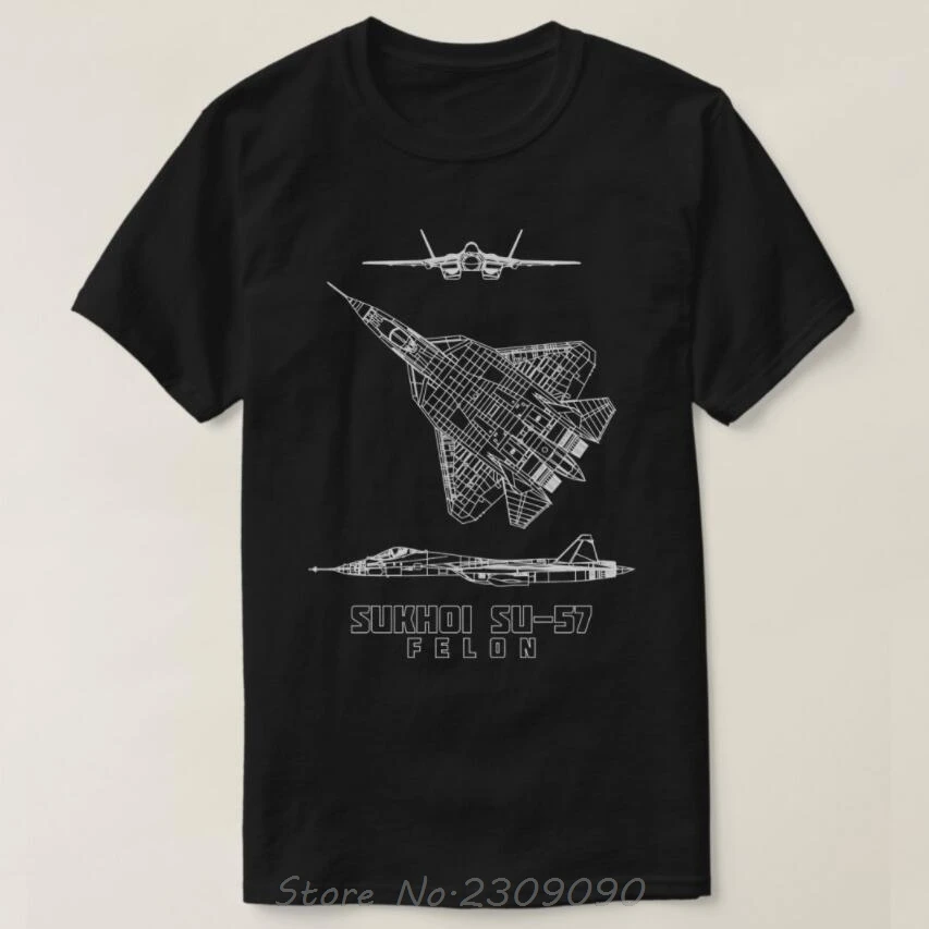 Sukhoi Su57 Russische Stealth Kampfflugzeug Blueprin Baumwolle T-shirt Casual Unisex Tops Tees männer Kleidung Übergroßen T-shirt