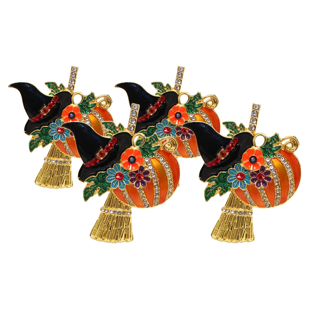 

4pcs Wizard Hat Napkin Buckle Halloween Rings Metal Decorative Buckles Broom Creative Shaped Serviette Holders Reusable Table