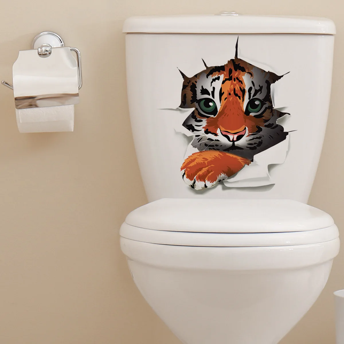 Adorable 3D Tiger Peeking Through Wall Hole Self-Adhesive Toilet Stickers Wall Decal Removable Room Wall Car Sticker Decoration
