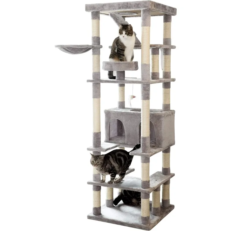 

74.8 inches Large Cat Tree with Sisal-Covered Scratching Posts & Condo, Tall Cat Tower Entertainment Playground Furniture