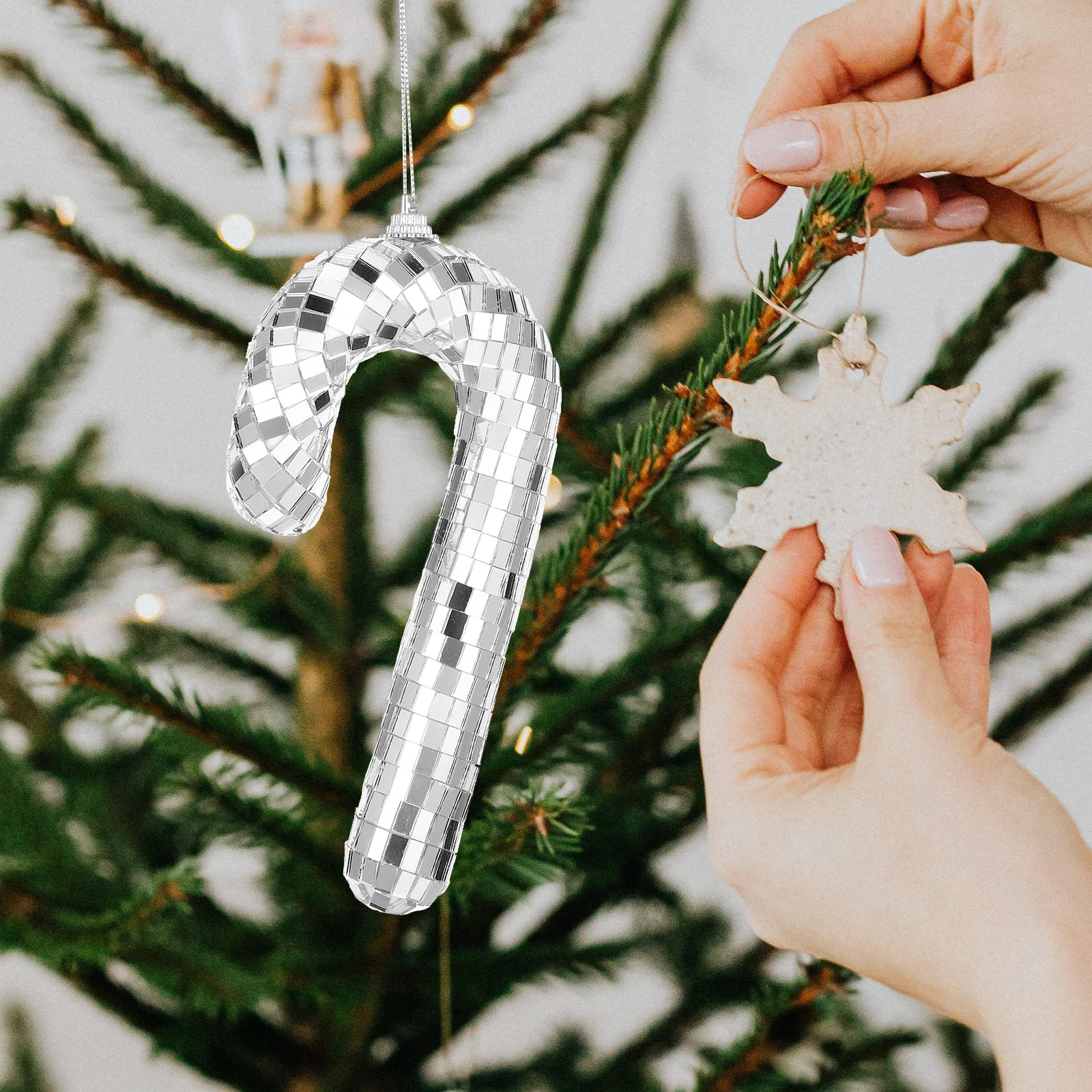 

Elegant Christmas Mirror Cane Disco Hanging Decoration Festive Xmas Tree Adornment Disco Cane Hanging Ornament