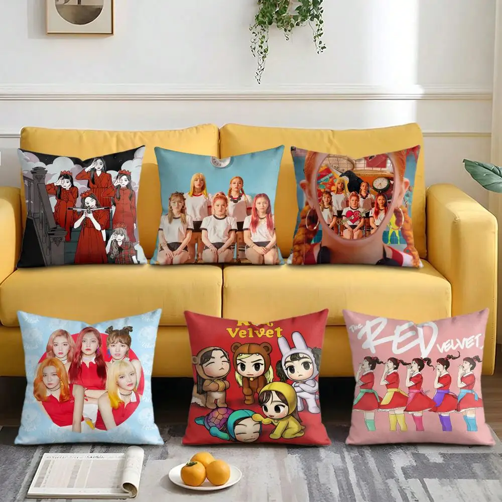 K-pop R-Red Velvet Cushion Cover Soft Short Plush Double-Sided Printing Home Decor Machine Washable Pillow Case Gift