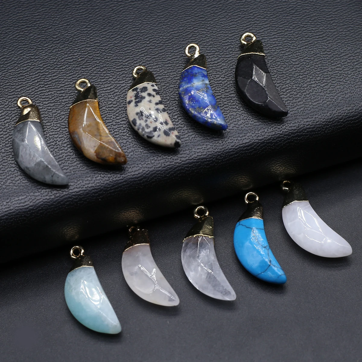10PCS Colorful Natural Stone Moon Shape Pendant Jewelry Making DIY Necklace Accessories Healing Gift for Women 27x10mm