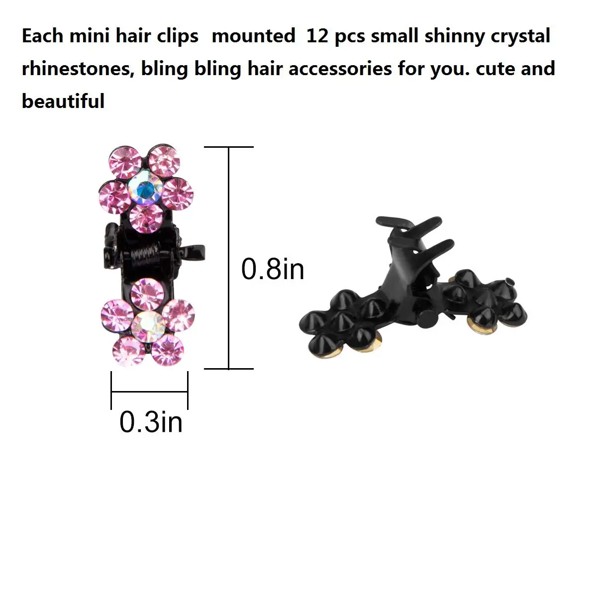 Mini garras de cabelo de metal sem deslizamento para meninas, strass glitter, flores coloridas, grampos de cabelo, grampos, acessórios, 12pcs set