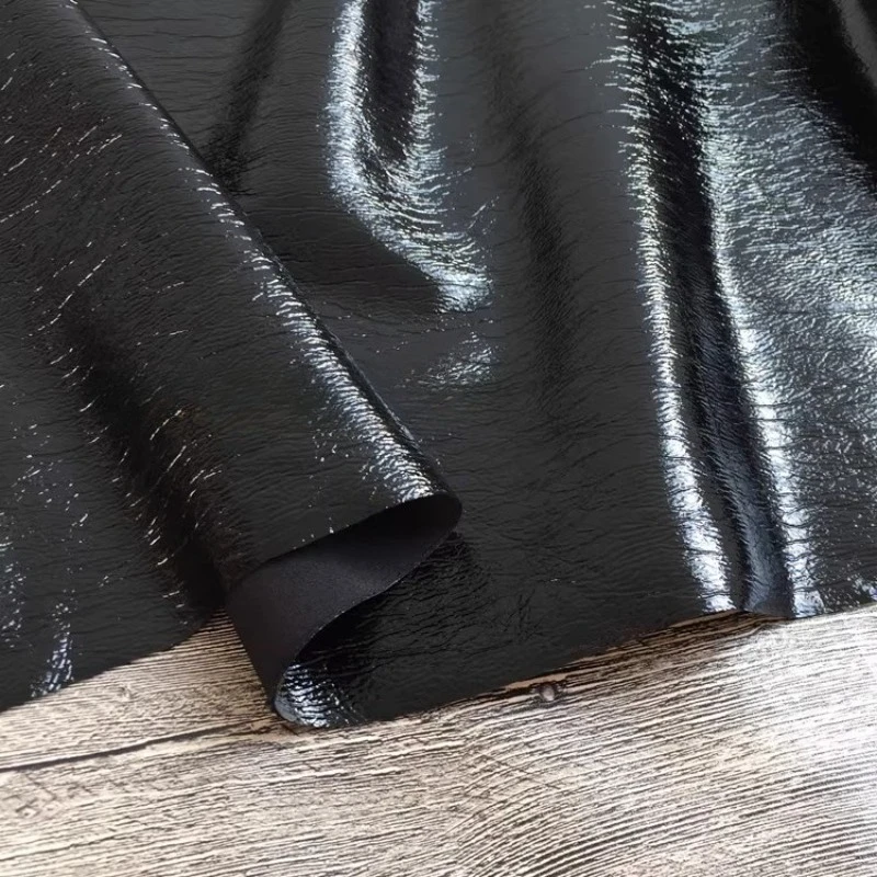 نسيج أسود نقي بو الجلود معطف جلد لامع مصمم النسيج القماش بالجملة بالمتر للخياطة Diy بها بنفسك المواد #3