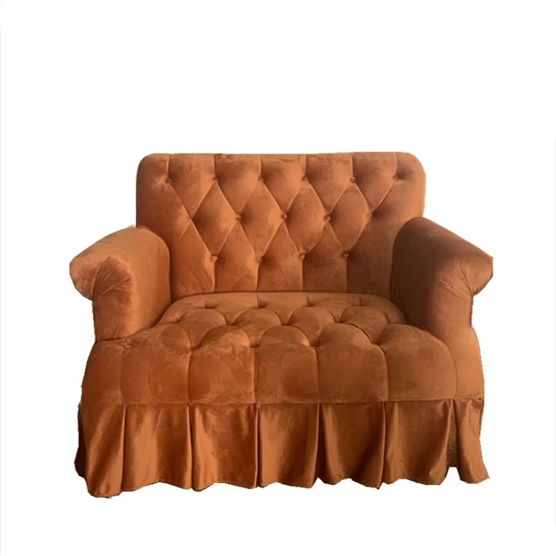 

Furniture designer sofa double velvet brown-orange fringed skirt