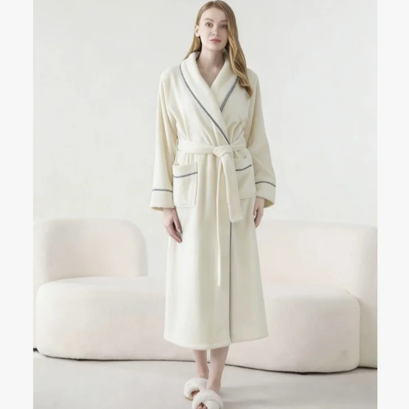 Plus Size Bathrobe for Women Men Solid Soft Flannel Hotel Home Spa Wearable Couples Thick Autumn Winter Warm Bath Robe Cloth