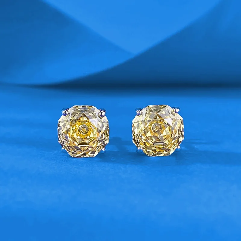 925 Sterling Silver Delicate Unisex Octagon Ear Stud Red Rose Cut Red CZ Stud Earrings For Women Fine Jewelry Pendientes