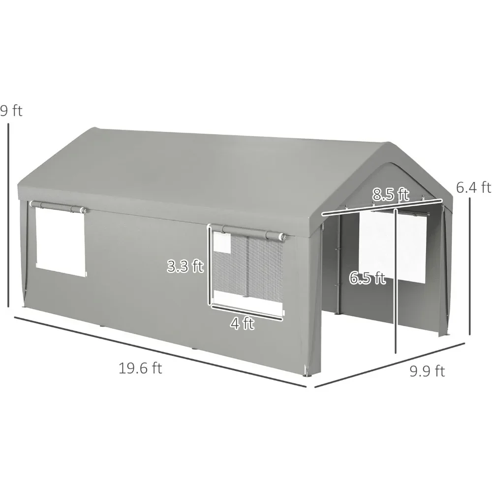 

10' X 20' Carport Garage with 2 Roll-up Doors & 4 Ventilated Windows, Heavy Duty Portable Carport Garage