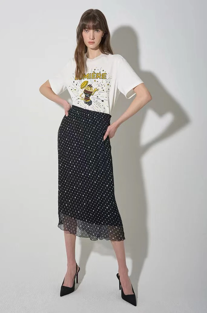 

Korean Sle round Ne Embellied Coffee Cup Pattern Loose ort Sve T-irt Versatile Casual Cotton irt for Women