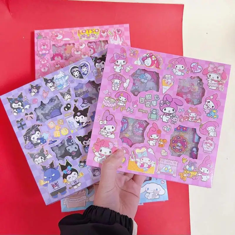 100pcs Sanrio Stickers Kawaii MyMelody Kuromi Cinnamoroll Japanese Children\'s Cartoon DIY Sticker Gift Box Tape