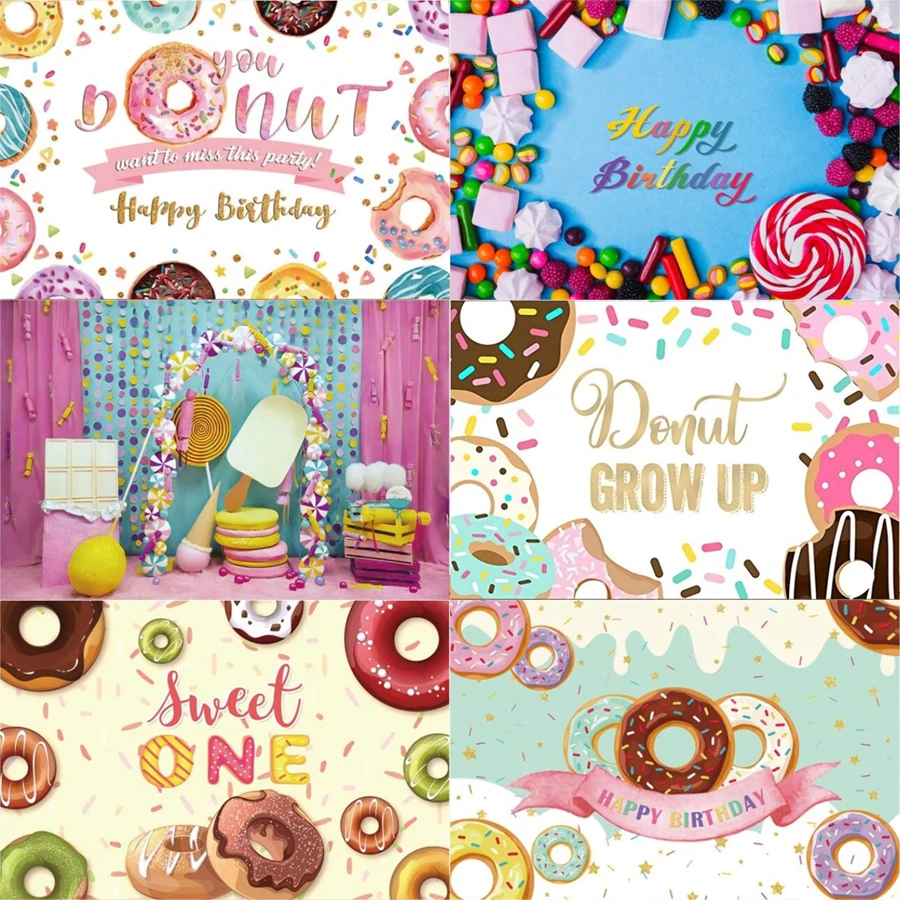 Sweet Candy Shop Photocall Baby Girl Birthday Photography Backdrop Donuts Party Decor Photo Photographic Background Poster