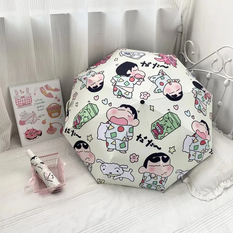 Crayon Shin Chan Ombrello pieghevole a doppio scopo per pioggia e sole Ombrelli solari Colla nera Protezione solare e protezione UV