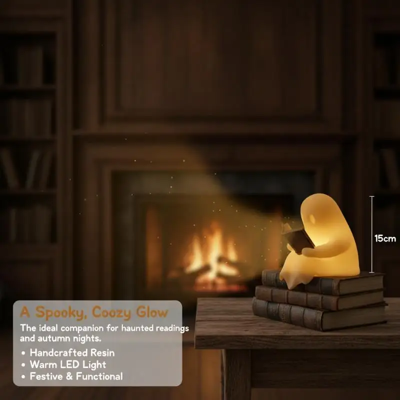 Halloween Ghost Reading Lamp Small Size Portable LED Light Desktop Ornament for Travel Party Home Table Decor