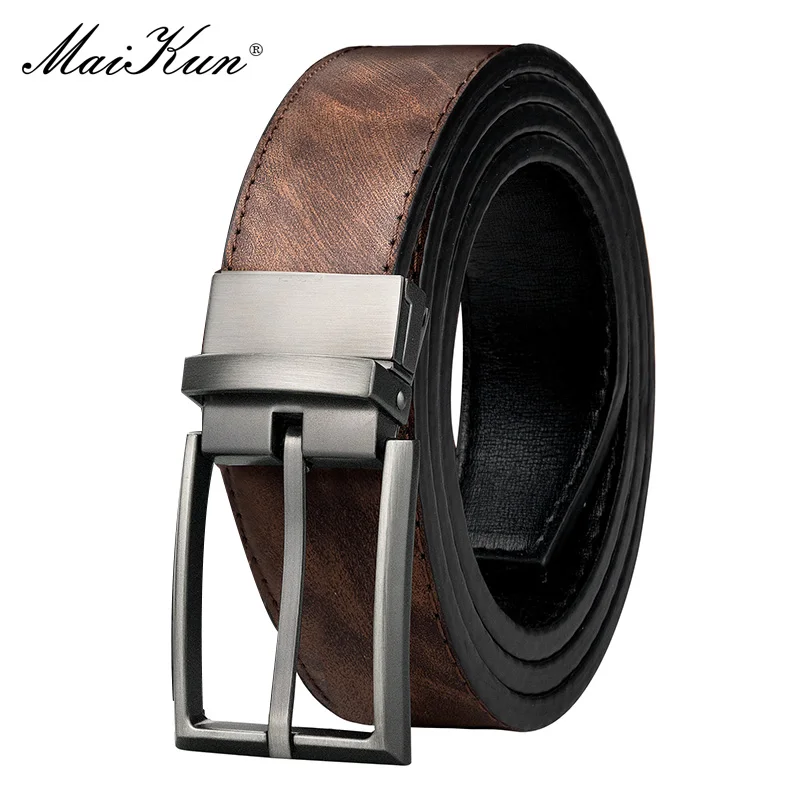 Maikun Designer Pin Buckle Leather Belts For Men Luxury Reversible Coffee Belts Fashion Business Men's Leather Belt