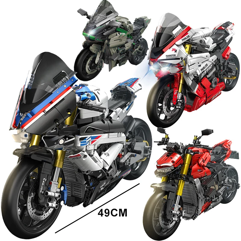 

Technical Expert Big Motorcycle Racing Car Model Building Blocks V4S PH4 H2R R1 Locomotive Motorbike With Lights Bricks MOC Toys