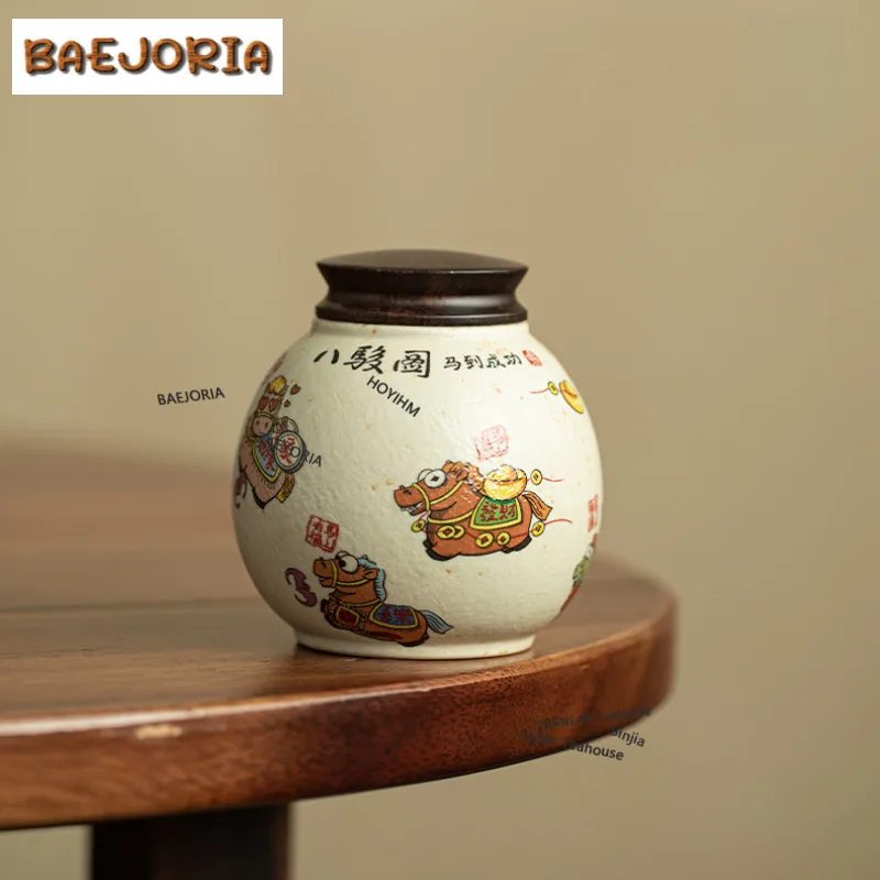 caramel-glaze-horse-tea-box-organizer-moisture-proof-elegant-storage-tank-containers-tea-caddy-green-tea-tea-items-ornaments