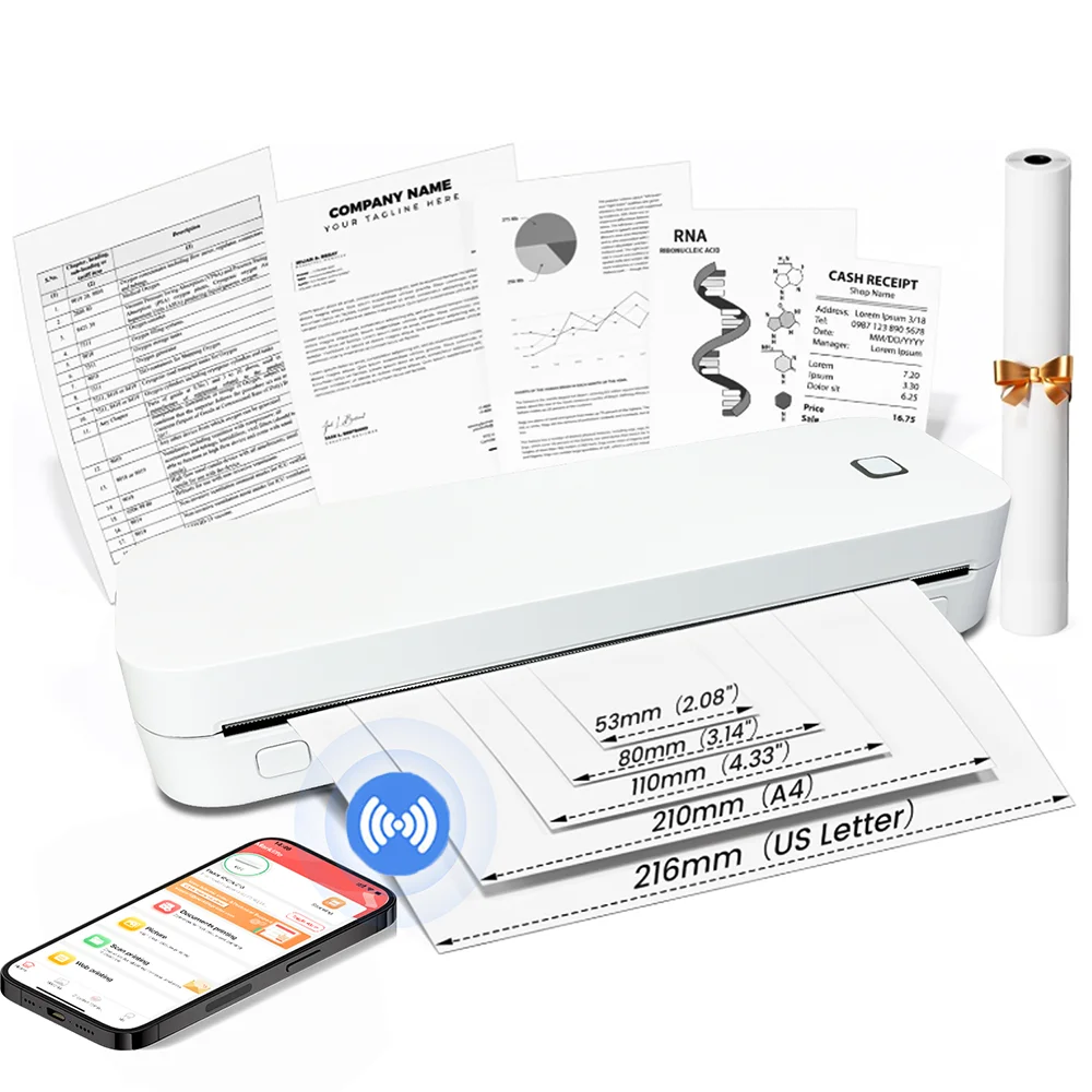 Marklife Thermo-A4-Drucker D210, kabelloser Bluetooth-Etikettendrucker ohne Tinte, kompatibel mit IOS und Android, für den Einsatz in Schulbüros