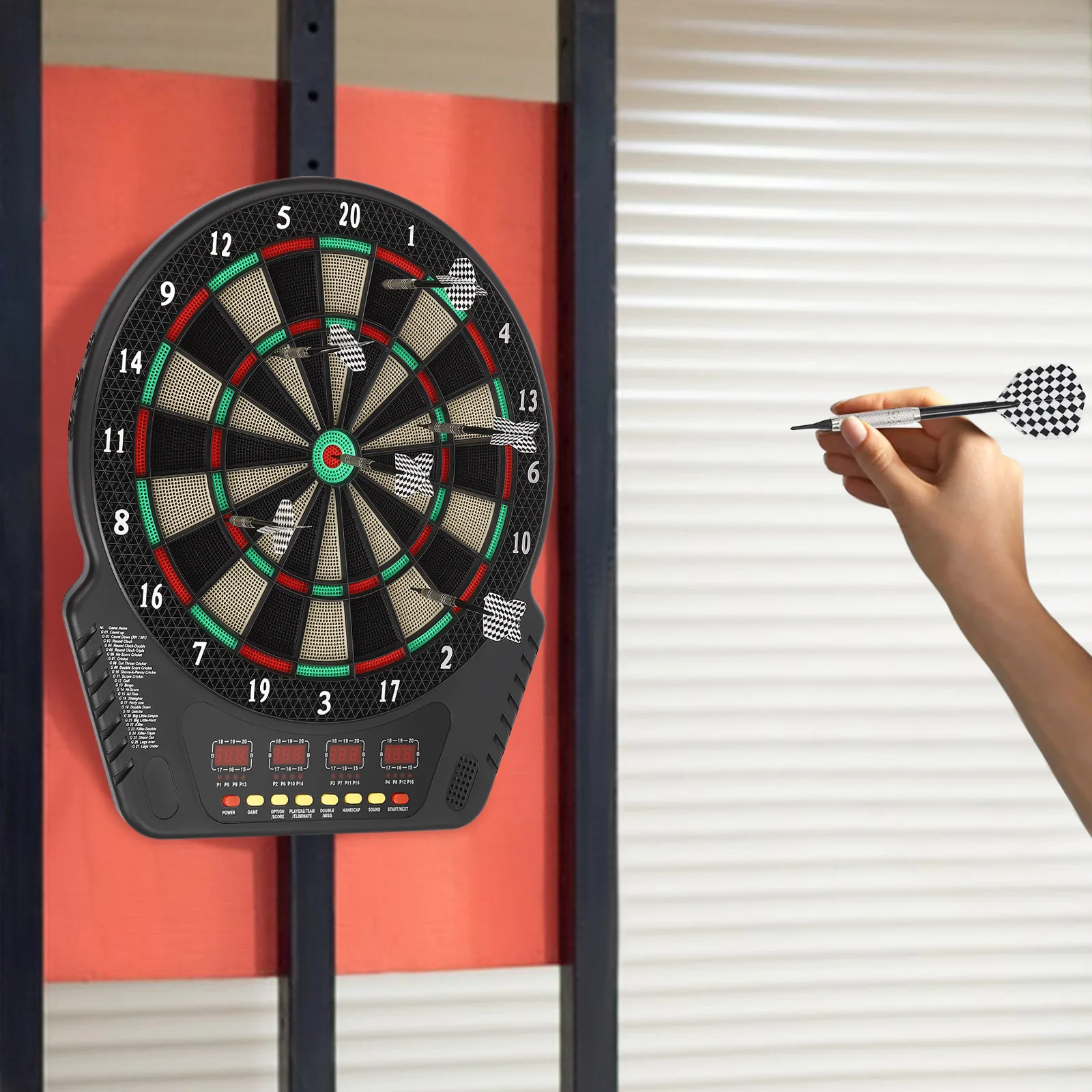 

Electronic Soft Tip Dartboard Set, 27 Games, 243 Variants, Includes 6 Darts, Digital Dartboard with Colorful LED