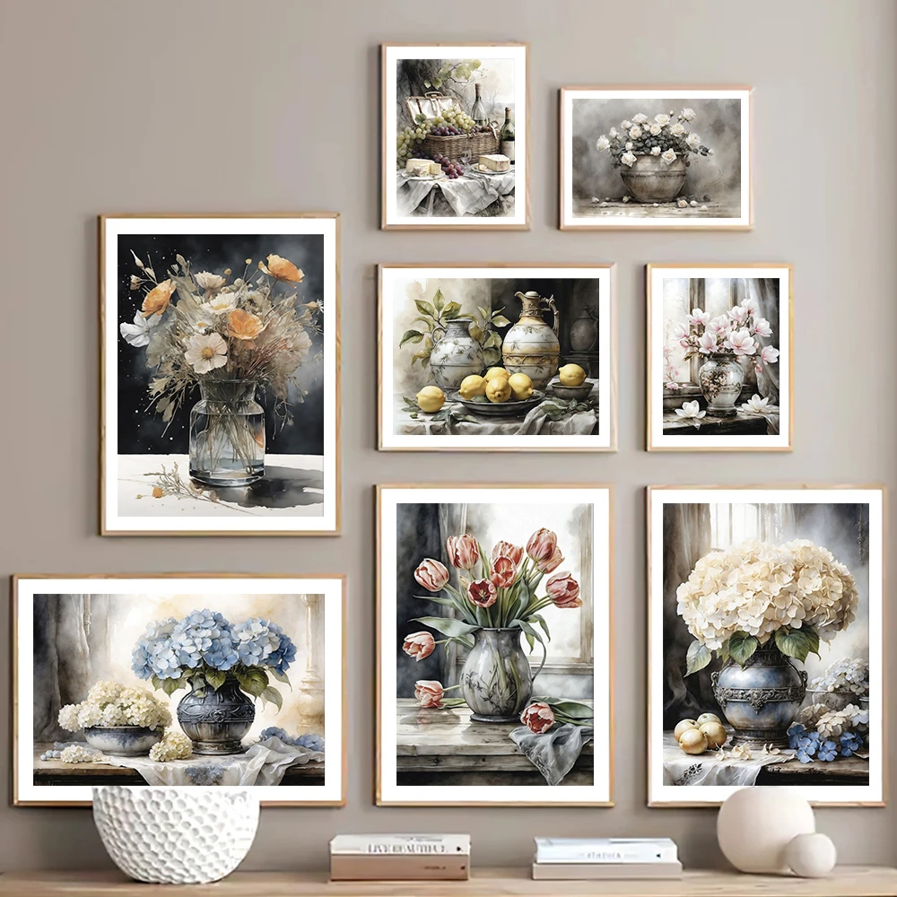 Old Retro Tones Still Life Poster Prints ForHome Decor Victorian Vintage Art Picture Flowers Fruits Diamond Painting Wall Art