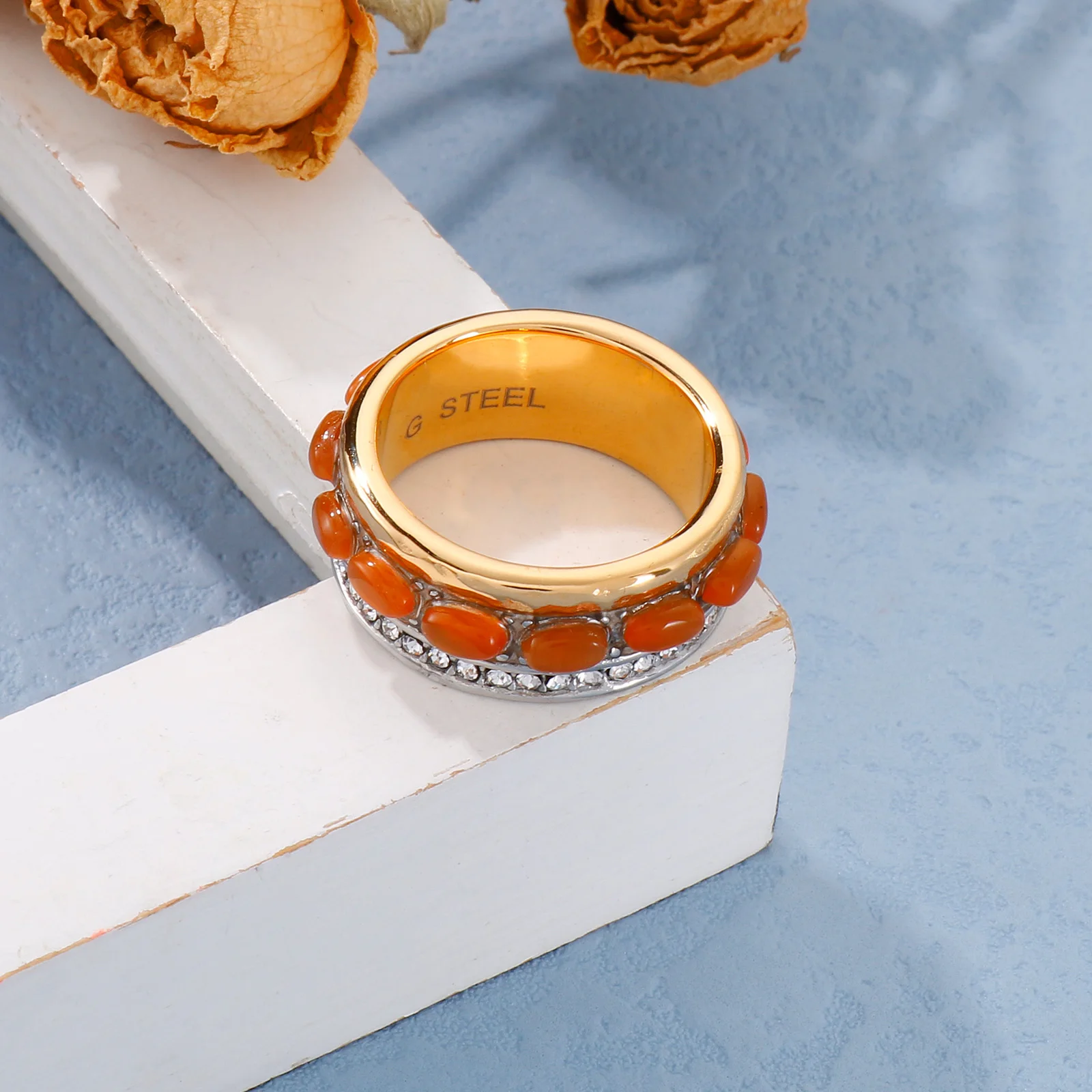 Kalen Vintage Exquisite Colorful Stone Rings Metallic Chain Trendy Geometry Hit Rings Set for Women Girls Jewelry