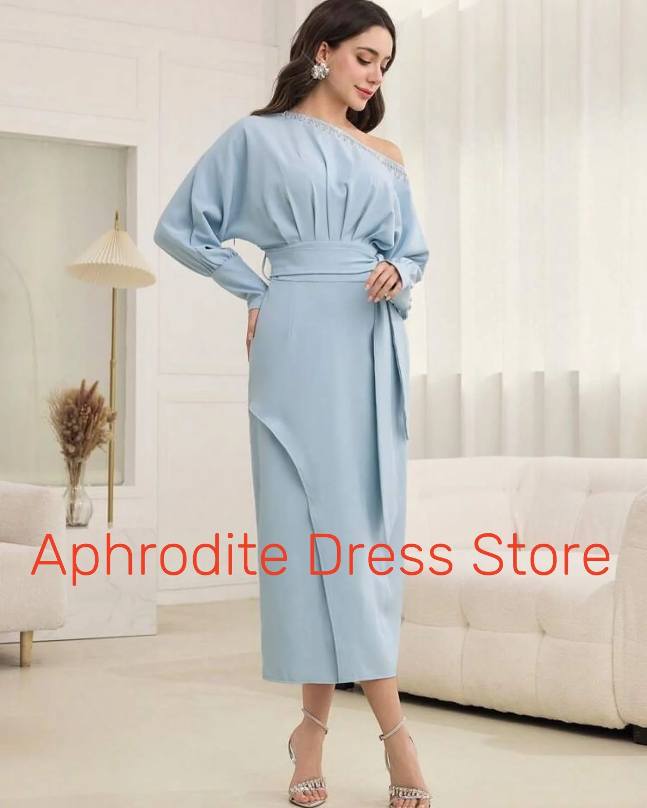 Customized Temperament Jersey Crystal Pearls Buttons Evening Dresses Delicate Long Sleeves Prom Dress Custom Made Part