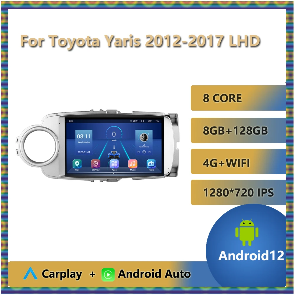 

Android 12 2 din Car Radio For Toyota Yaris 2012-2017 Left Hand Drive Carplay Stereo Player FM RDS Bluetooth AI Voice Autoradio