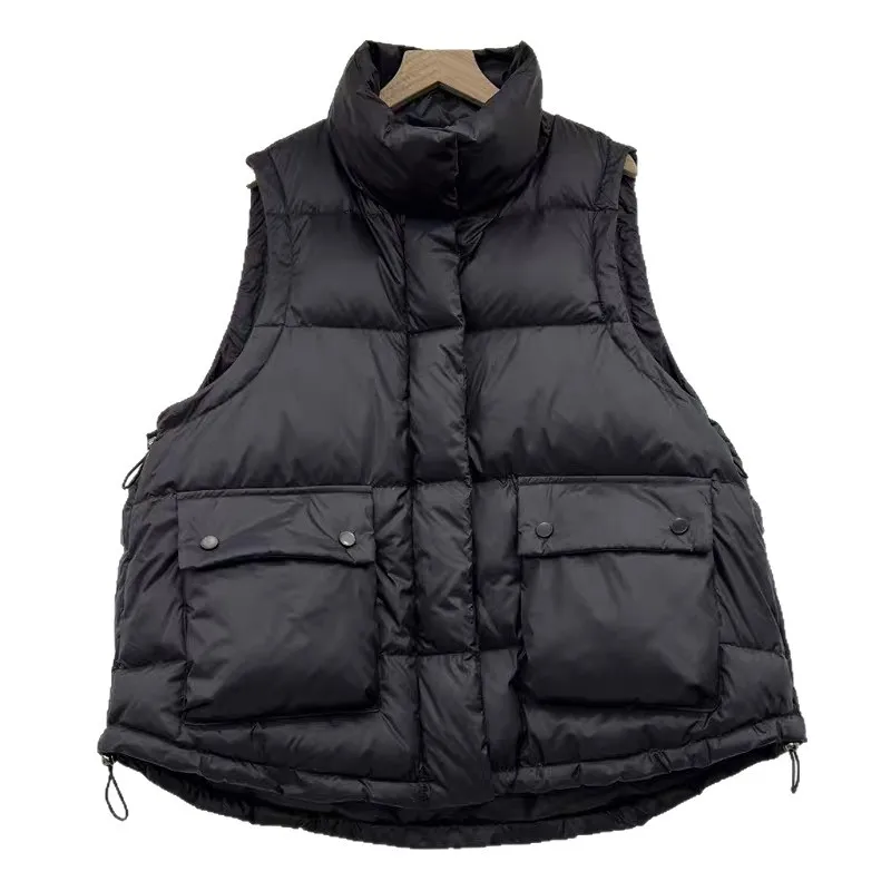 سترة فضفاضة عصرية بياقة واقفة بيضاء مبطنة للأسفل كبيرة الحجم لملابس خارجية للخريف والشتاء سترة جديدة للنساء