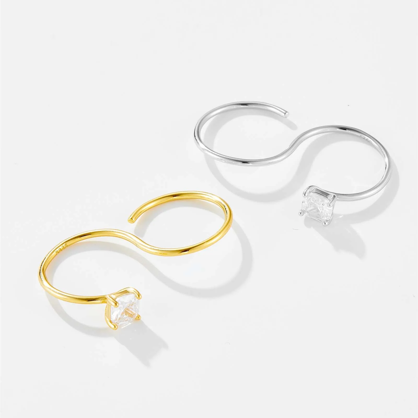 ANDYWEN 100% 925 Sterling Silver Gold dwa palce S geometryczne kobiety rozmiar pierścionek luksusowy kryształ szlachetna biżuteria 2024 S klejnoty — zdjęcie 5