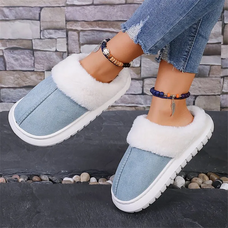 COOTELILI 2024 Winter Faux Suede House Slippers Women Warm Designer Platform Shoes Woman Flats Furry Slip on  Plus Size 41 42 43