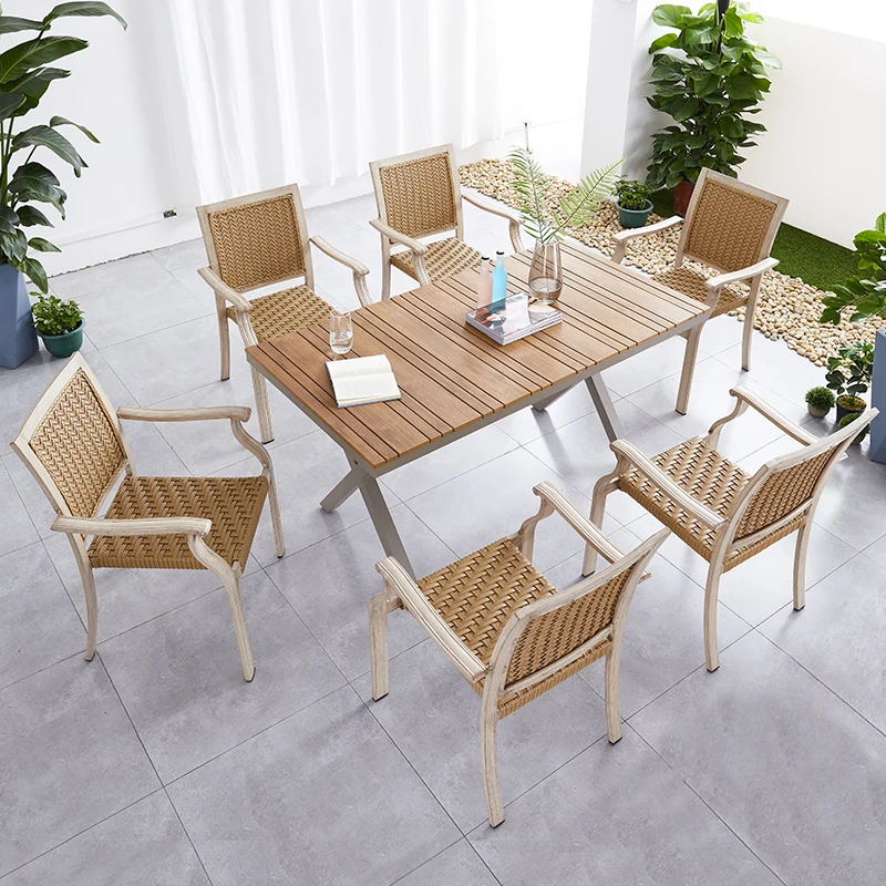 Outdoor Plastic Wood Rattan Table and Chair