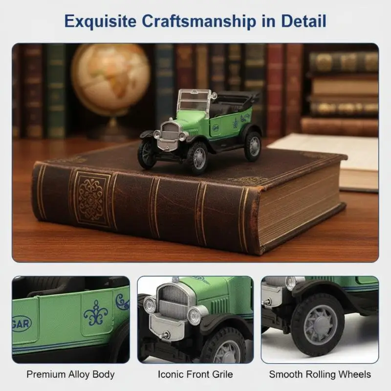 Mini 1:32 Alloy Die-cast Convertible Classic Car Model Pull Back Simulation Vehicle Toy for Pocket Carry Kids Play Gift