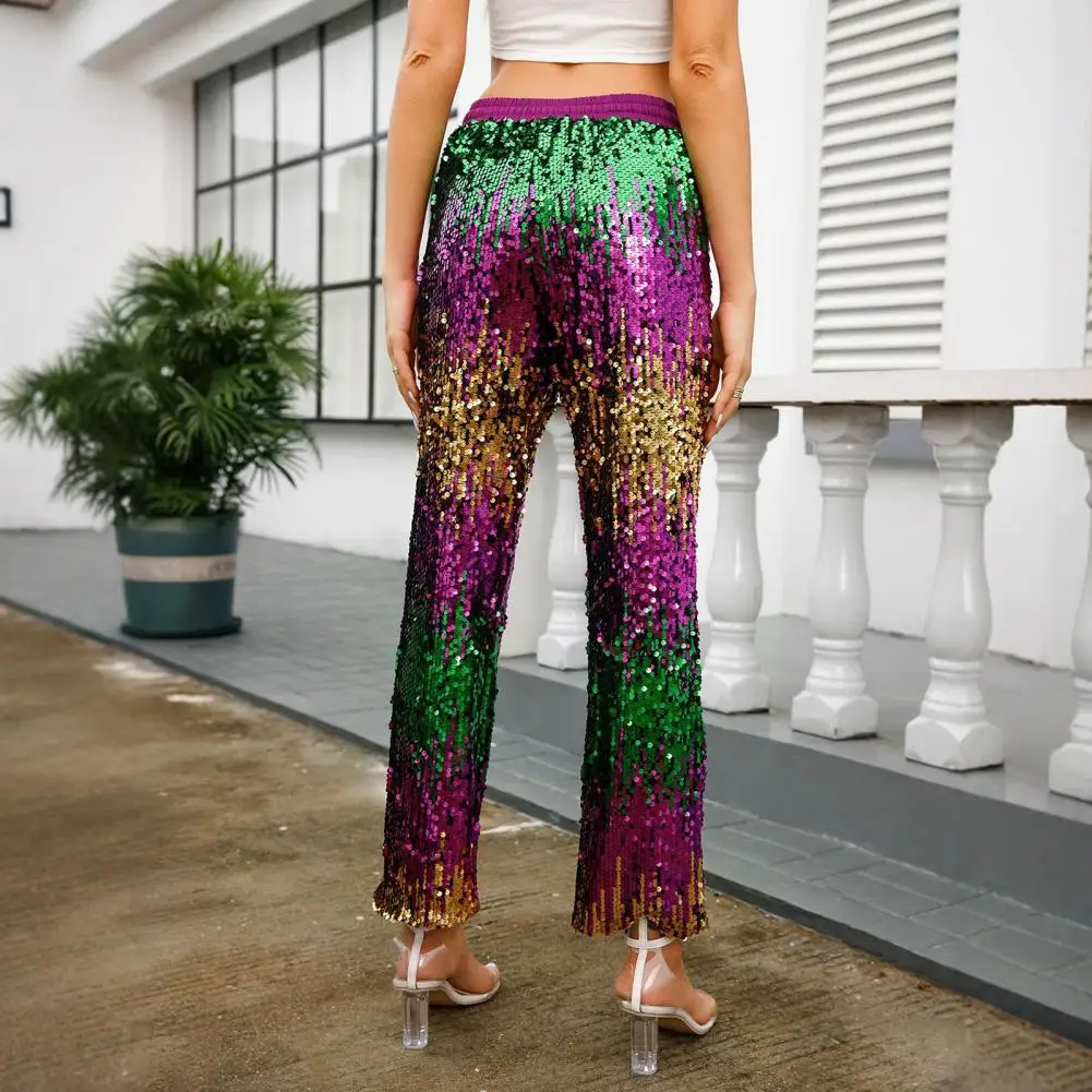 

Wide-leg Pants Shiny Sequins Wide Leg Pants for Women with Elastic Waist Adjustable Drawstring for Vacation Work Wear Elastic