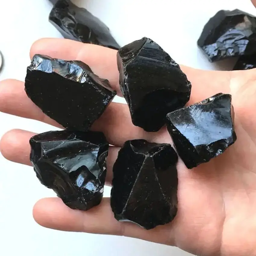 Natural Rough Obsidian Irregularly Shaped Mineral Rock Decorated With  Ornament CrystalOriginal Quartz Healing Crystal
