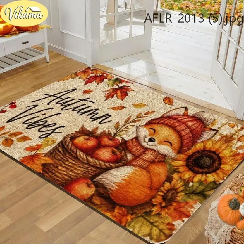 VIKAMA Fall Welcome Mat Pumpkins Sunflower Buffalo Bow Gather Together Farmhouse Front Door Mat Washable Rug Non Slip Home Decor