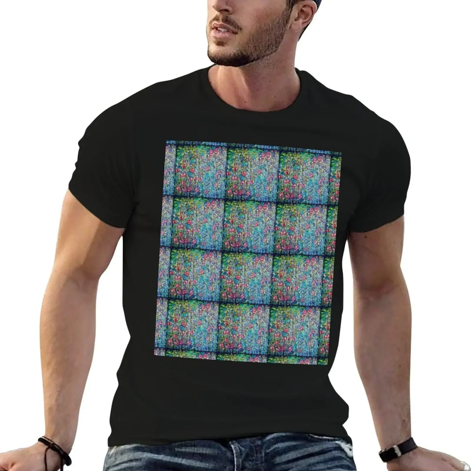 Roses, turquoise T-Shirt graphics oversized vintage anime shirt Men's t shirts