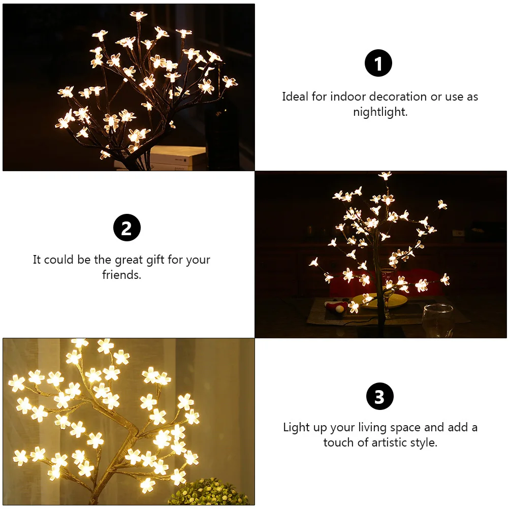 

Romantic Cherry Blossom Bonsai Tree LED Lamp USB Powered Indoor Decorative Night Light Warm Glow for Bedroom Living Room Office