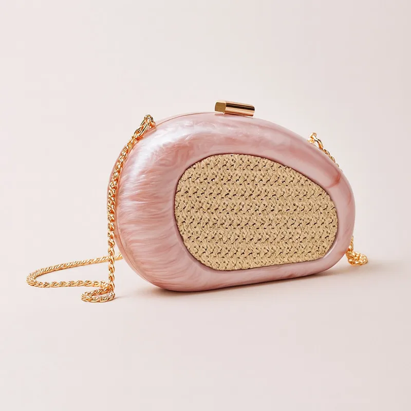 

2025 New Fashion Women Straw Acrylic Evening Clutch Bag Brand Women's Bride Handbag Luxury Wedding Purse Party Crossbody Bag