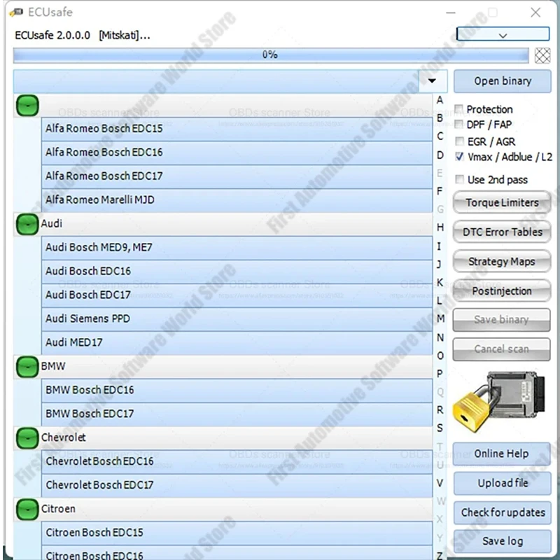 車のトラック用のecuecusafe 2.0,最新のソフトウェアパック,immoサービスツール,kess,v1.2,universal 3.2 plus edge 17,車で動作