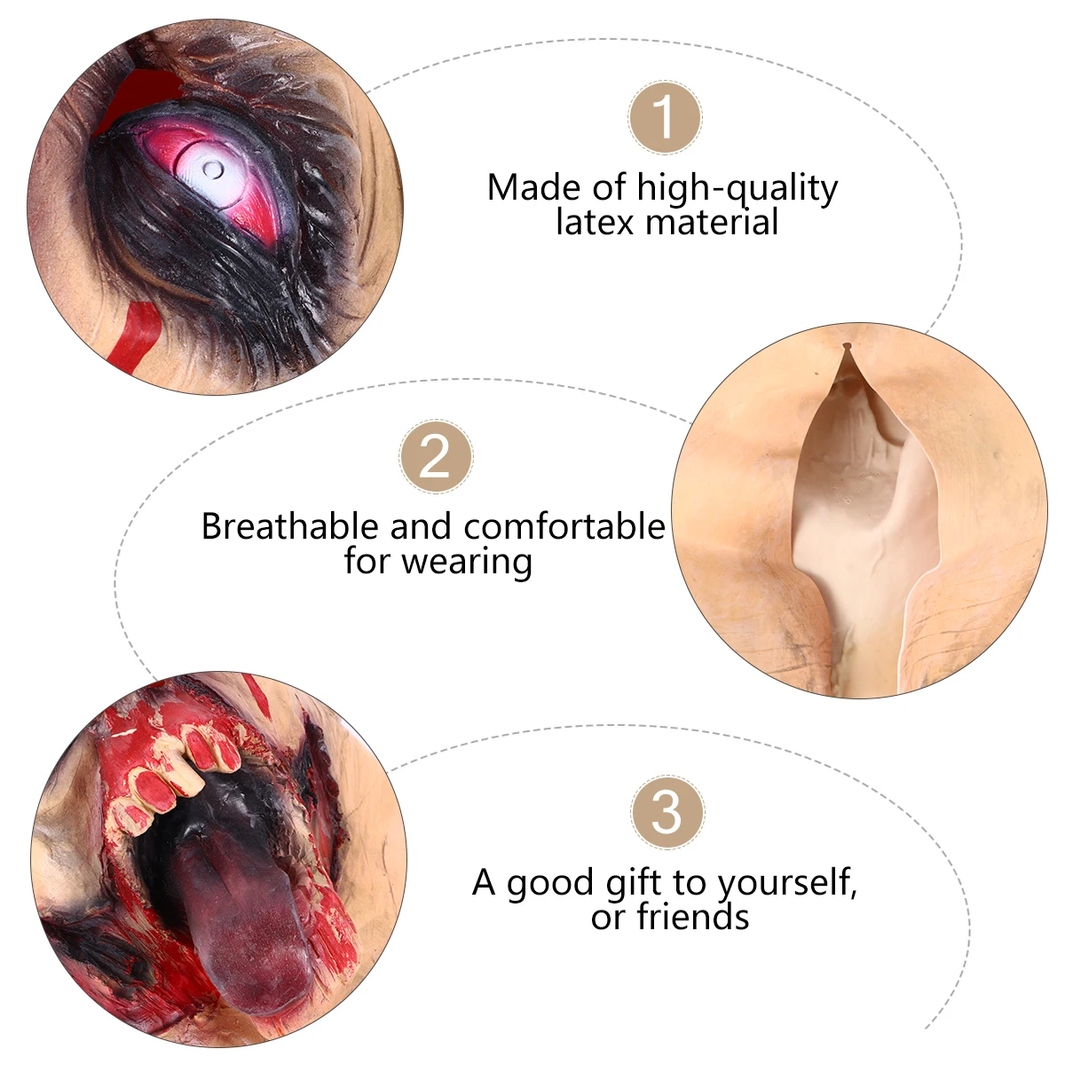 

1pc Halloween Mask Scary Horror Costume Party Ghost Like Wearable Latex For Carnival Festival Comfortable