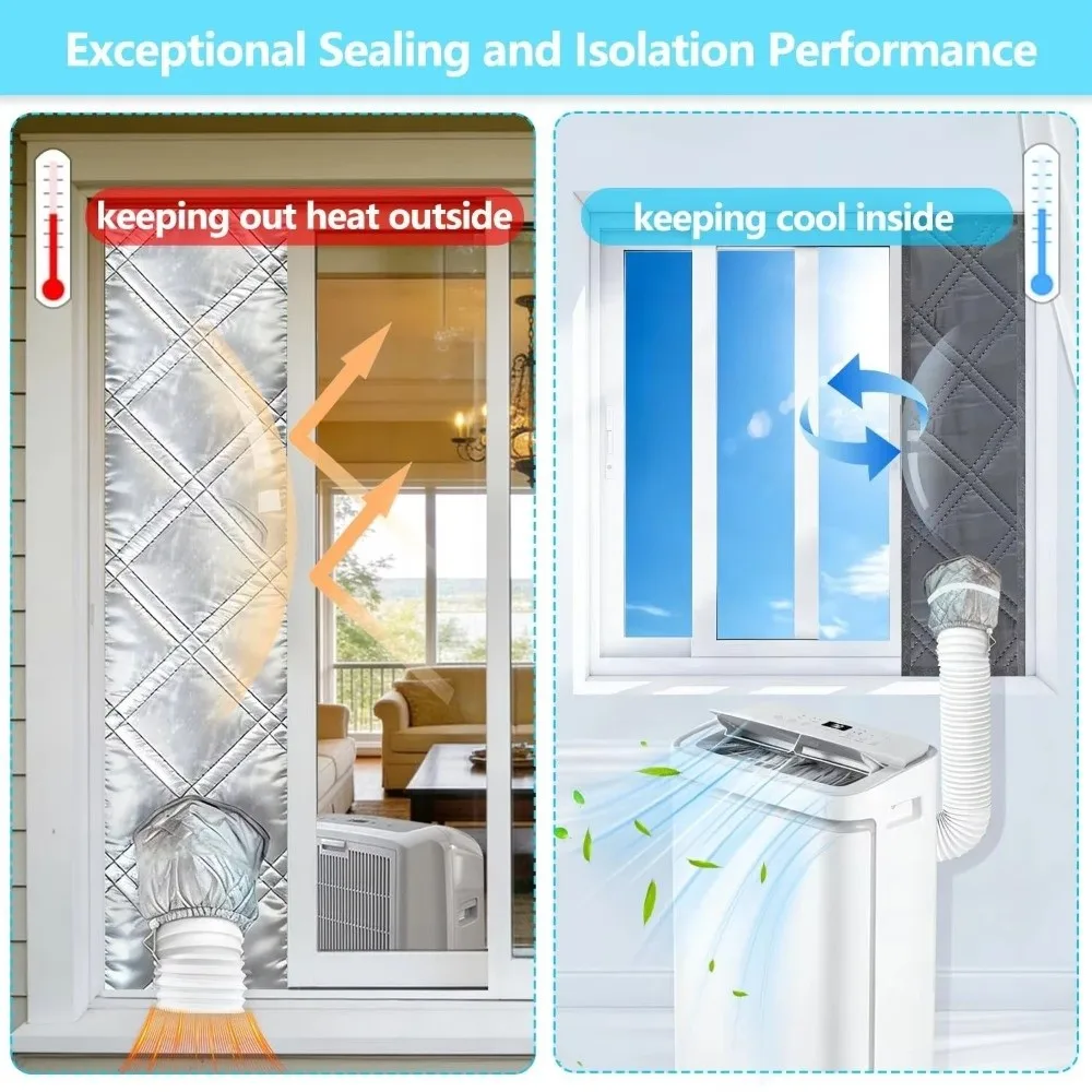 Silver Coated Portable AC Window Seal Waterproof Heat Insulation AC Vent Hose Cover Oxford Fabric Drawstring Cuff